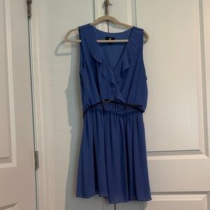 Iz Byer Royal Blue Sleeveless Ruffle Wrap Dress with Belt